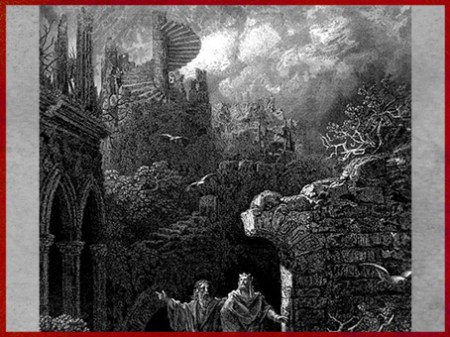 D'après un escalier en spirale, Arthur et Merlin, Gustave Doré, Idylles du roi, de Lord Alfred Tennyson, XIXe siècle. (Marsailly/Blogostelle)