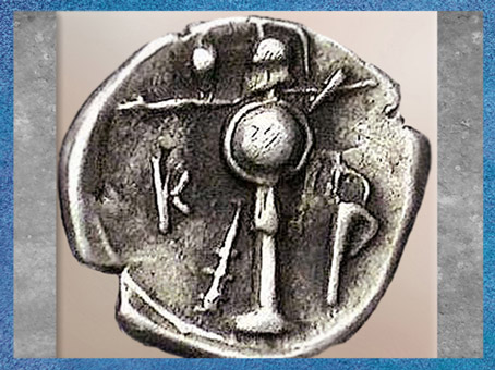 D'après un trophée, monnaie grecque d'Héraclée du Pont, argent, Bithynie, IVe siècle avjc.  (Marsailly/Blogostelle)