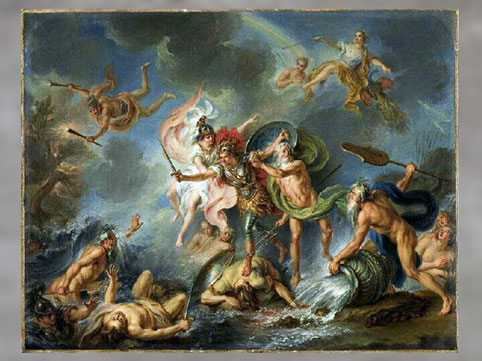 D'après Achille poursuivant les Troyens dans les eaux du Scamandre, Charles-Antoine Coypel, 1737, huile sur toile, France, XVIIIe siècle. (Marsailly/Blogostelle)