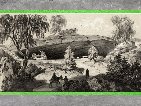 D'après L'Antre des druides, estampe, dit Album Genévrier, planche 27, château de Fontainebleau, France, XIXe siècle. (Marsailly/Blogostelle)