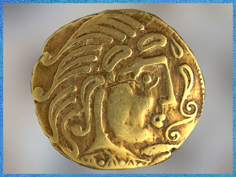 D'après un statère gaulois, or, peuple des Parisii, côté face, Ier siècle avjc, Ile-de-France, Gaule Celtique. (Marsailly/Blogostelle)