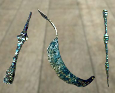 D'après des objets de toilette masculins, mobilier funéraire, La Tène, pinces et rasoir en fer, vers les Ve-IVe siècles avjc, France. (Marsailly/Blogostelle.)