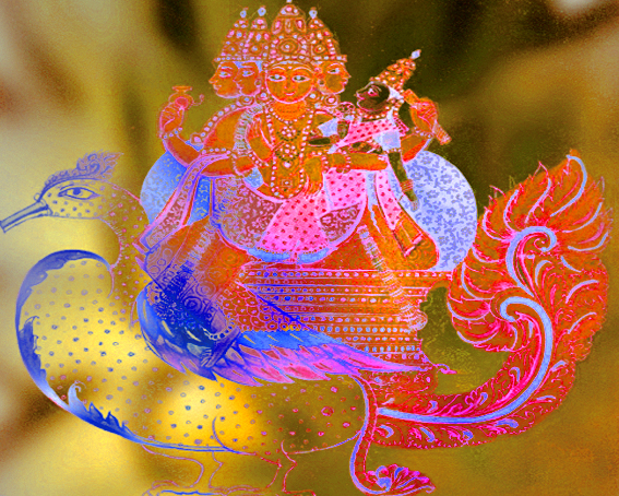 D'après le dieu suprême Brâhman et la déesse du Savoir et de la Musique, Sarasvatî, Inde ancienne. (Marsailly/Blogostelle)