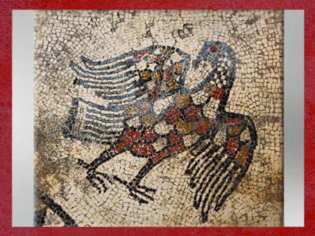 D'après l'aigle, motif central, détail, pavement en mosaïque, Uzès, antique Ucetia, Ier siècle avjc, Gard, France, Gaule Romaine. (Marsailly/Blogostelle)