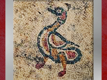 D'après le canard, motif central, détail, pavement en mosaïque, Uzès, antique Ucetia, Ier siècle avjc, Gard, France, Gaule Romaine. (Marsailly/Blogostelle)
