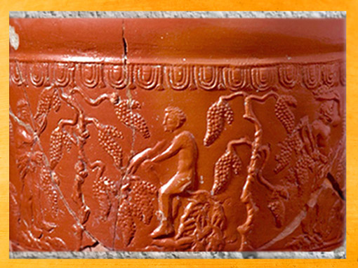 D'après une céramique sigillée, la vigne, Ier-IIe siècles apjc, Gaule Romaine. (Marsailly/Blogostelle)