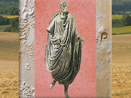 D'après un notable romain en toge, Caius Julius Pacatianus, statuette, bronze, Vienne, Isère, IIe siècle, Gaule Romaine. (Marsailly/Blogostelle)