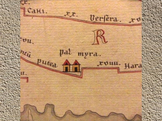 D'après la mention de Palmyre, Table de Peutinger, manuscrit médiéval de la carte d'Agrippa du IIIe-IVe siècle. (Marsailly/Blogostelle)