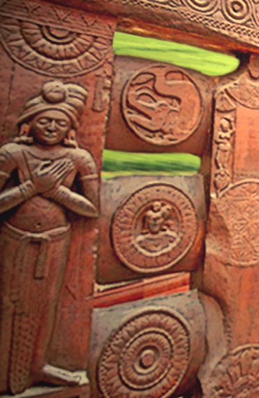 D'après la balustrade du stûpa de Bharhût, Yaksha et makara ,Madhya Pradesh, Nord, Inde ancienne. (Marsailly/Blogostelle)