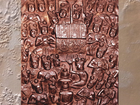 D’après les empreintes du Buddha, symbole de sa spirituelle présence, relief historié, Bhârhut, IIe siècle avjc, Madhya Pradesh, Nord, Inde ancienne. (Marsailly/Blogostelle)