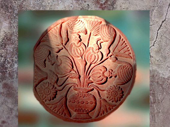 D'après un lotus sculpté, bas-relief, Ier siècle avjc, Bharhût, Madhya Pradesh, Nord, Inde ancienne. (Marsailly/Blogostelle)