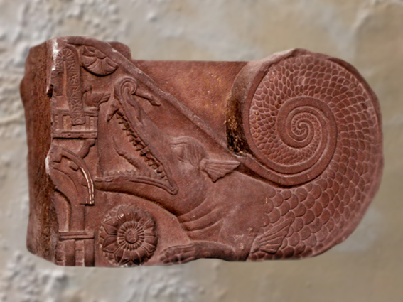 D'après un makara, créature mythique, Bhârhut, IIe siècle avjc, Madhya Pradesh, Nord, Inde ancienne. (Marsailly/Blogostelle)