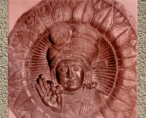 D'après un personnage masculin coiffé de son turban à boule, bas-relief circulaire, stûpa de Bhârhut, IIe siècle avjc, Madhya Pradesh, Nord, Inde ancienne. (Marsailly/Blogostelle)