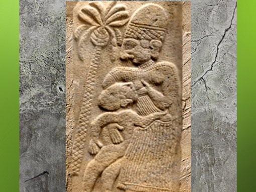 D’après la Déesse-Mère Allaitant auprès de l'Arbre de Vie et de Fertilité, relief, VIIIe siècle avjc, site de Karatépé, Turquie. (Marsailly/Blogostelle)