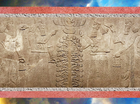 D'après le thème de l'Arbre de Vie, palais du roi Assurnazirpal II, art Assyrien, IXe siècle avjc, Irak actuel. (Marsailly/Blogostelle)