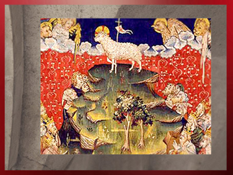 D'après l'Agneau Mystique, avec les Deux Arbres, Tenture de l'Apocalypse, fin XIVe siècle, Angers. (Marsailly/Blogostelle)