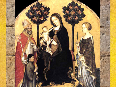 D'après la Vierge à l’Enfant, Deux Arbres et anges, Gentile da Fabriano, début XVe siècle, Italie. (Marsailly/Blogostelle)