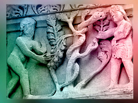 D'après l'Arbre du Paradis et le Serpent dans l'iconographie médiévale, Saint-Trophime, art roman, XIIe siècle, Arles, France. (Marsailly/Blogostelle)