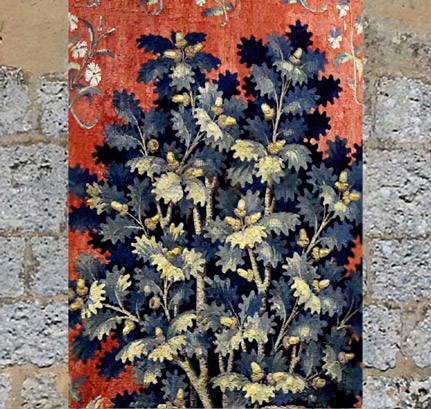 D'après le chêne, tapisserie La Dame à la Licorne, À Mon Seul Désir, détail, vers 1500, France, art médiéval. (Marsailly/Blogostelle)