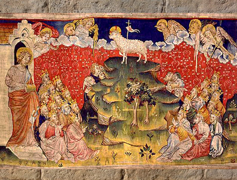 D'après l'Agneau Mystique et deux Arbres, tenture de l'Apocalypse, fin XIVe siècle, Angers, France. (Marsailly/Blogostelle)