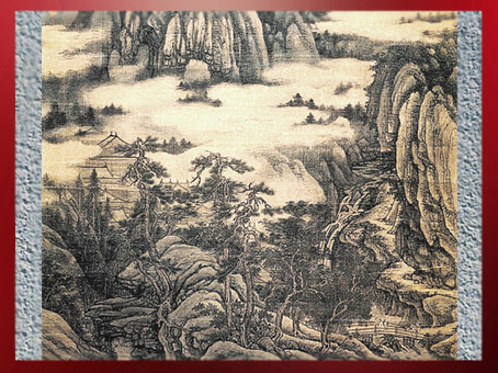 D'après une peinture de Dong Yuan (934-962), Xe siècle, calligraphie , art des lettrés chinois, détail. (Marsailly/Blogostelle)