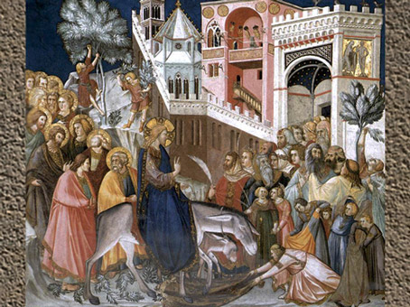 D'après l'entrée de Jésus à Jérusalem, fresque de Pietro Lorenzetti, Assise, XIVe siècle, Italie. (Marsailly/Blogostelle)