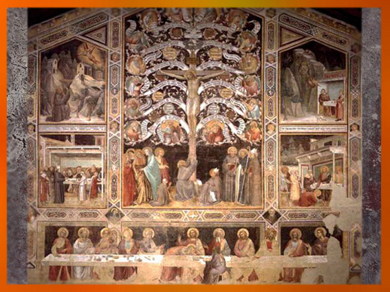 D’après le thème de l’Arbre de Vie - Arbre Croix, Taddeo Gaddi, 1330 apjc, fresque. Florence, Santa Croce, Italie. (Marsailly/Blogostelle)