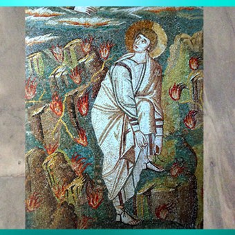 D'après Moise et le Buisson Ardent, détail, mosaique, basilique San Vitale Ravenne, Italie. (Marsailly/Blogostelle)