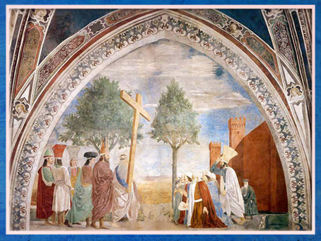D’après L'empereur Héraclius, qui ramène la Vraie Croix à Jérusalem, de Piero della Francesca, fresques 1452-1466, basilique San Francesco d'Arezzo, Renaissance italienne. (Marsailly/Blogostelle)