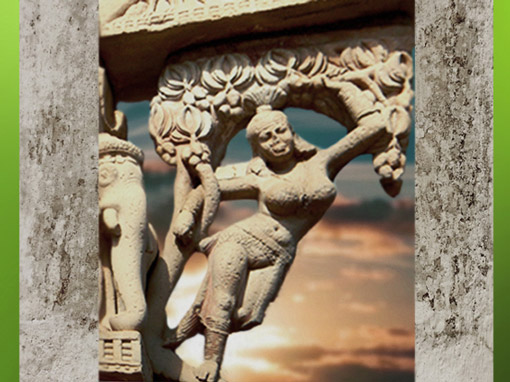 D'après une Yakshî sculptée, divinité des arbres, Sanchî 1, fin Ier siècle avjc- début Ier siècle apjc, Madya Pradesh, Inde du Nord. (Marsailly/Blogostelle)