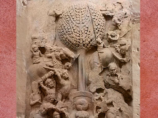 D'après un arbre pipal et trône vide, symboles de Buddha, Amaravati, Ier siècle Andhra Pradesh, Inde ancienne. (Marsailly/Blogostelle)