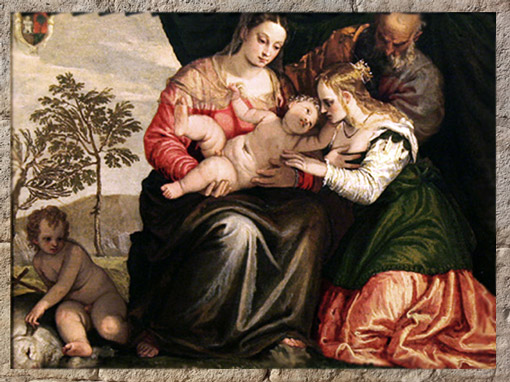 D'après le Mariage Mystique de Sainte Catherine, Véronèse, inspiré de la Légende Dorée, 1547, peinture, XVIe siècle, Renaissance italienne. (Marsailly/Blogostelle)