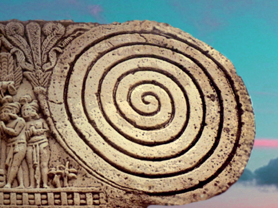 D’après un détail du grand stûpa n° 1 de Sânchî, motif de spirale, Ier siècle avjc, Madhya Pradesh, Nord, Inde ancienne. (Marsailly/Blogostelle)