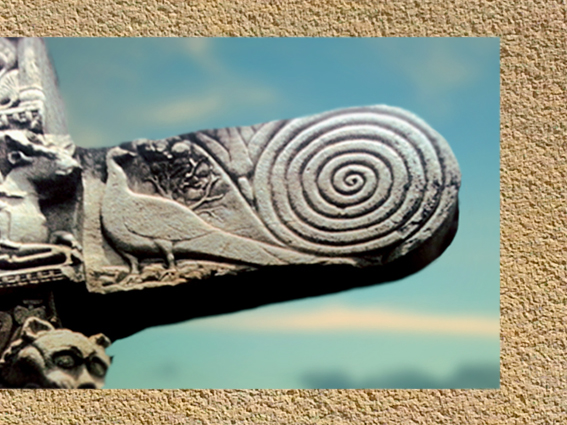 D'après un paon et spirale (détail), bas-relief, torana Sud, stûpa n° 1, Sânchî, Ier siècle avjc-Ier siècle apjc, Madya Pradesh, Nord, Inde ancienne. (Marsailly/Blogostelle)