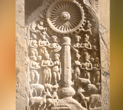 D'après la roue de la loi, relief Bouddhique, Sânchî 1, Madhya Pradesh, Nord, Inde ancienne. (Marsailly/Blogostelle)