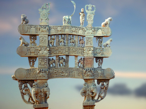 D'après le torana Nord et ses Yakshî sculptées, Ier siècle avjc-Ier siècle, stûpa n° 1, Sânchî, Madhya Pradesh,, Nord, Inde ancienne. (Marsailly/Blogostelle)