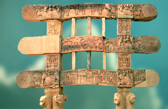 D’après le Torana Sud, ses lions et ses spirales, stûpa n° 1, Sânchî, Ier siècle avjc-Ier siècle, Madhya Pradesh, Nord, Inde ancienne. (Marsailly/Blogostelle)