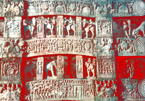 D'après les linteaux sculptés du torana Nord, stûpa n° 1 Sânchî, Madhya Pradesh, Nord, Inde ancienne. (Marsailly/Blogostelle)