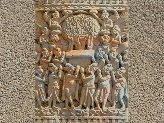 D'après une évocation du Premier Sermon du Buddha, relief, Sanchî 1, Madhya Pradesh, Nord, Inde ancienne. (Marsailly/Blogostelle)