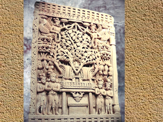 D'après l'arbre pipal, relief, Ier siècle avjc-Ier siècle apjc, stûpa n° 1, Sânchî,  Madya Pradesh, Nord, Inde ancienne. (Marsailly/Blogostelle)