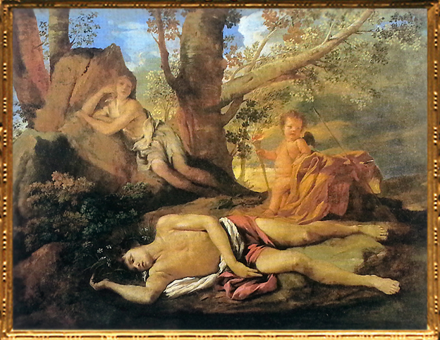 D'après Echos et Narcisse, vers 1628 - 1630 apjc, Nicolas Poussin, à Rome, XVIIe siècle, classicisme, France. (Marsailly/Blogostelle)