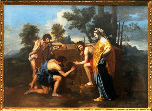 D'après Les Bergers d'Arcadie ou Et in Arcadia Ego, Nicolas Poussin, deuxième version, vers 1640, XVIIe siècle, classicisme, France. (Marsailly/Blogostelle)