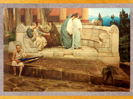 D'après un banc-exèdre, peinture de Lawrence Alma-Tadema, 1871, artiste anglais, XIXe siècle. (Marsailly/Blogostelle)