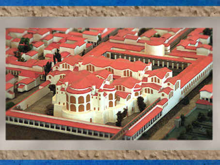 D’après une maquette des Thermes de Trèves, construits et remaniés au IVe siècle, Allemagne, époque Romaine. (Marsailly/Blogostelle)