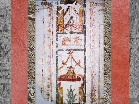 D'après des peintures murales, architecture en trompe-l'œil, IIe siècle apjc, Narbonne, Languedoc-Roussillon, France, Gaule Romaine. (Marsailly/Blogostelle)