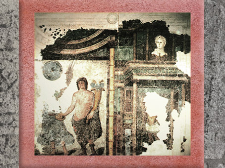 D'après une peinture murale, scène de culte et divinités, IIe siècle apjc, Narbonne, Languedoc-Roussillon, Gaule Romaine, France. (Marsailly/Blogostelle)