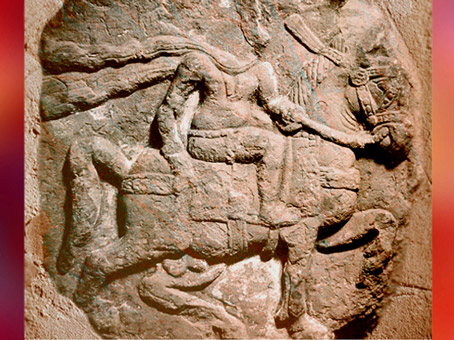 D'après un cavalier, bas-relief, Mathura, IIe siècle, époque Kushana, Uttar Pradesh, Nord, Inde ancienne. (Marsailly/Blogostelle)