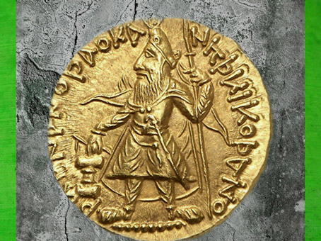 D'après l'empereur Kanishka, au verso, monnaie en or, Ie-IIe siècle apjc, période de la dynastie Kushâna, Inde du Nord. (Marsailly/Blogostelle)