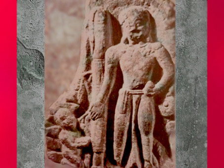 D'après le dieu hindou Vishnu, sculpture de l'école de Mathurâ, Ier-IIe siècle, époque Kushana, Uttar Pradesh, Nord, Inde ancienne. (Marsailly/Blogostelle)