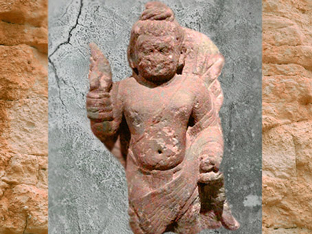 D'après Agni, dieu védique du Feu, porteur du vase rituel, école de Mathura, époque Kushana, Ier siècle- IIIe siècle, Uttar Pradesh, Nord, Inde ancienne. (Marsailly/Blogostelle)